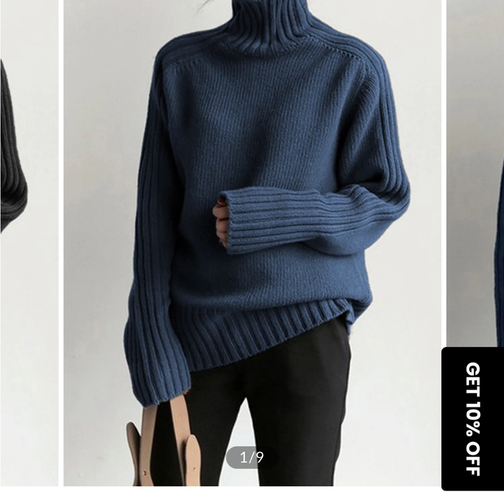 Commense Blue Ribbed Turtleneck Sweater